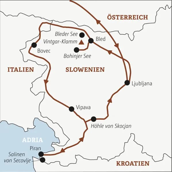 Unsere Rundreise mit YOUNG LINE durch Slowenien führt uns von Ljubljana über Bled und Bovec bis nach Piran an der Adria.