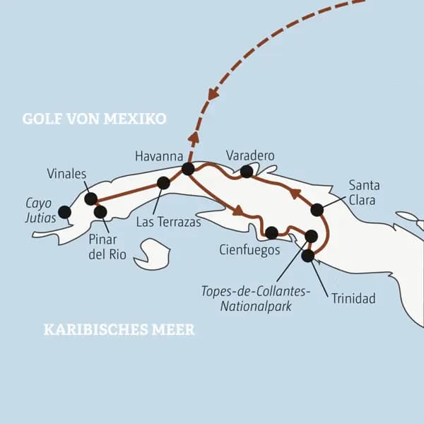Die Rundreise mit YOUNG LINE durch Kuba führt dich von Havanna nach Vinales, Cienfuegos, Trinidad, Santa Clara und Varadero.